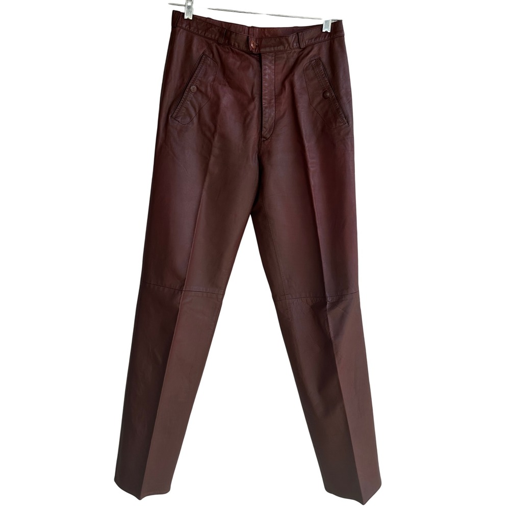 Yves Saint Laurent Vintage‎ Leather Pant Burgundy Mahogany Straight YSL Women 28